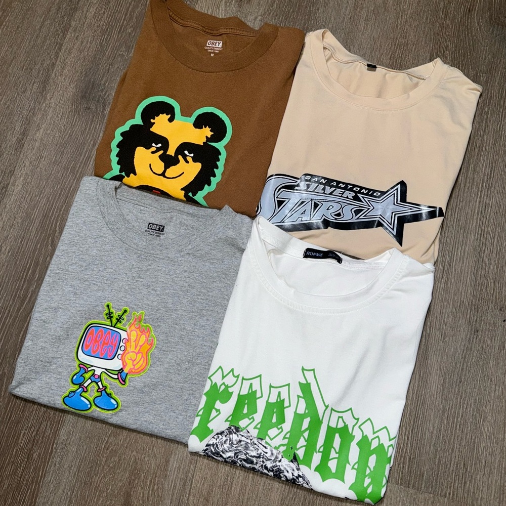 Mens Lot of 4 Graphic Tees - OBEY & Others